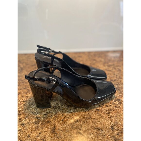 Marc Fisher Black Patent Leather Square Toe Slingback Heels For Women Size 7 1/2 - Picture 2 of 13